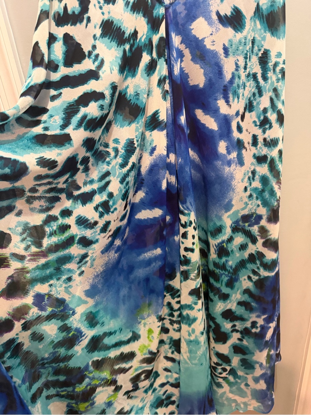 VENUS Blue & Aqua Leopard-Print Maxi Beach Coverup Resort Beach Vacation OS - Picture 4 of 6